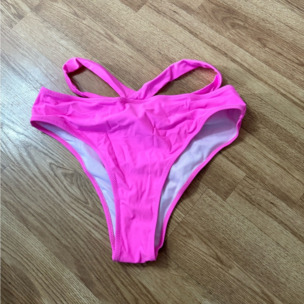 Pink Bikini with High-Cut Leg and Strap Details